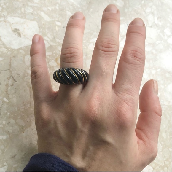 Onyx Yellow Gold Statement Vintage Bubble Dome Enamel Ring - Picture 2 of 15